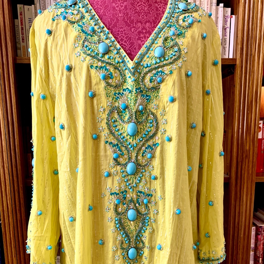 Dramatic Boston Proper yellow embellished tunic XL